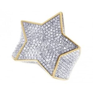 Mens 10K Yellow Gold Diamond Super Star Iced Pinky Ring