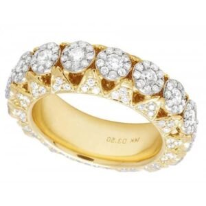Men's 14K Yellow Gold Real Diamond Cluster Eternity Band Ring